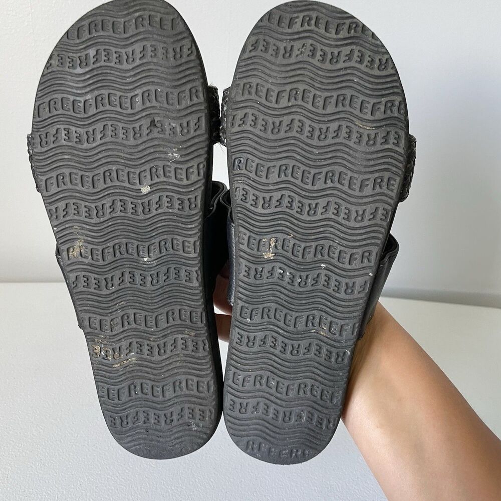 REEF Cushion Sandbar Slide Faux Leather Strappy Slip On Black Women's Size 8 - Picture 11 of 11